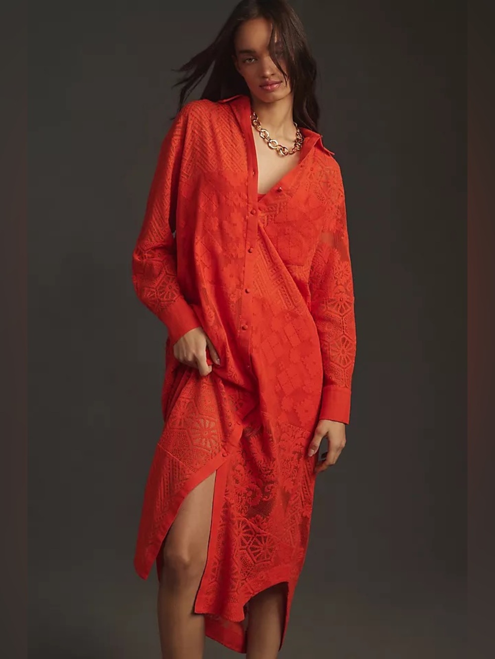 Maeve Long-Sleeve Collared Shirt Dress
